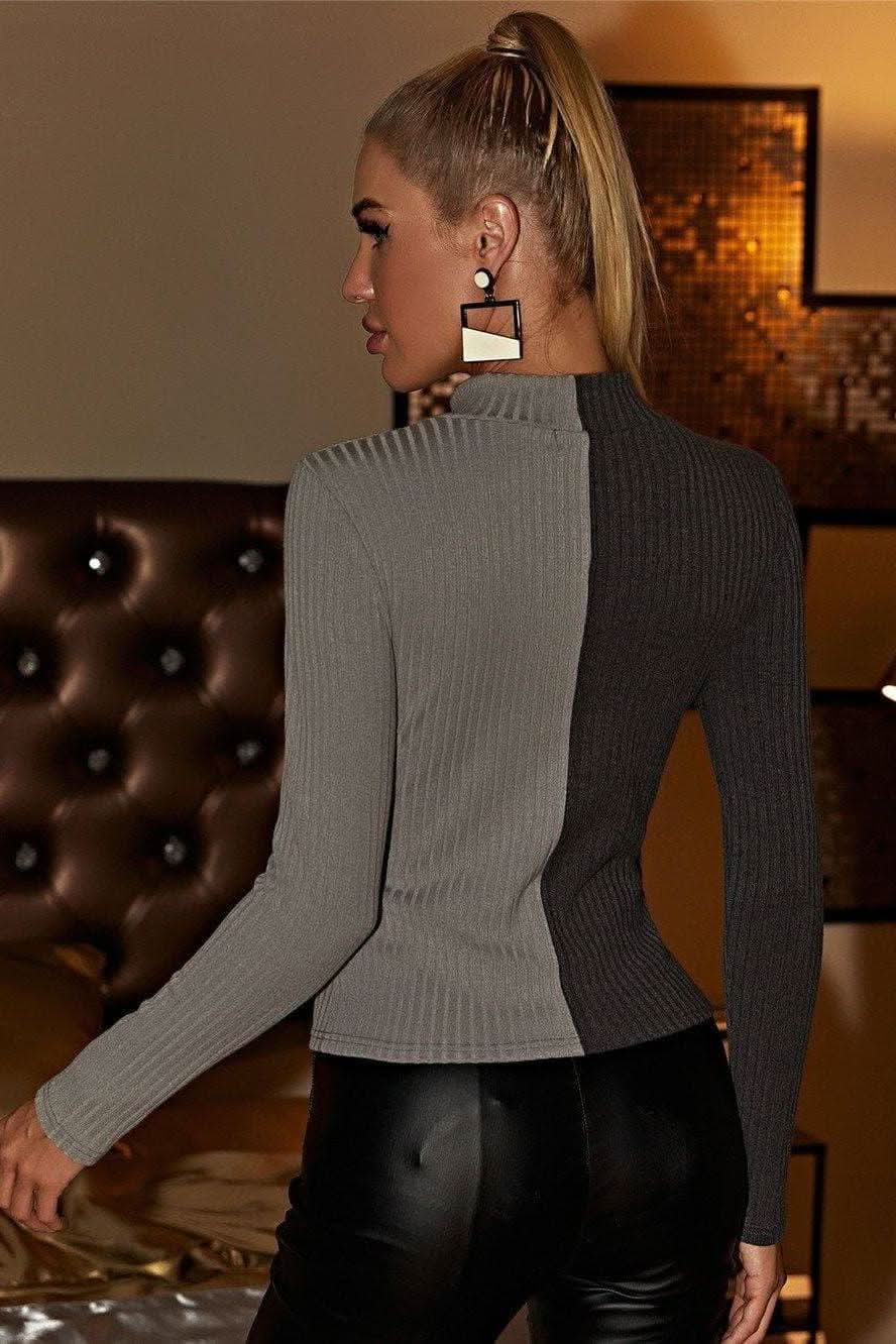 Half-high neck long-sleeved slim sweater - Detail