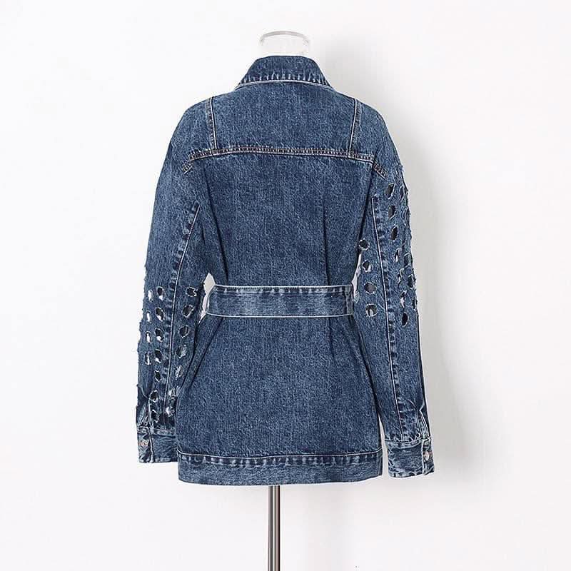 Hole loose lace denim jacket - Detail