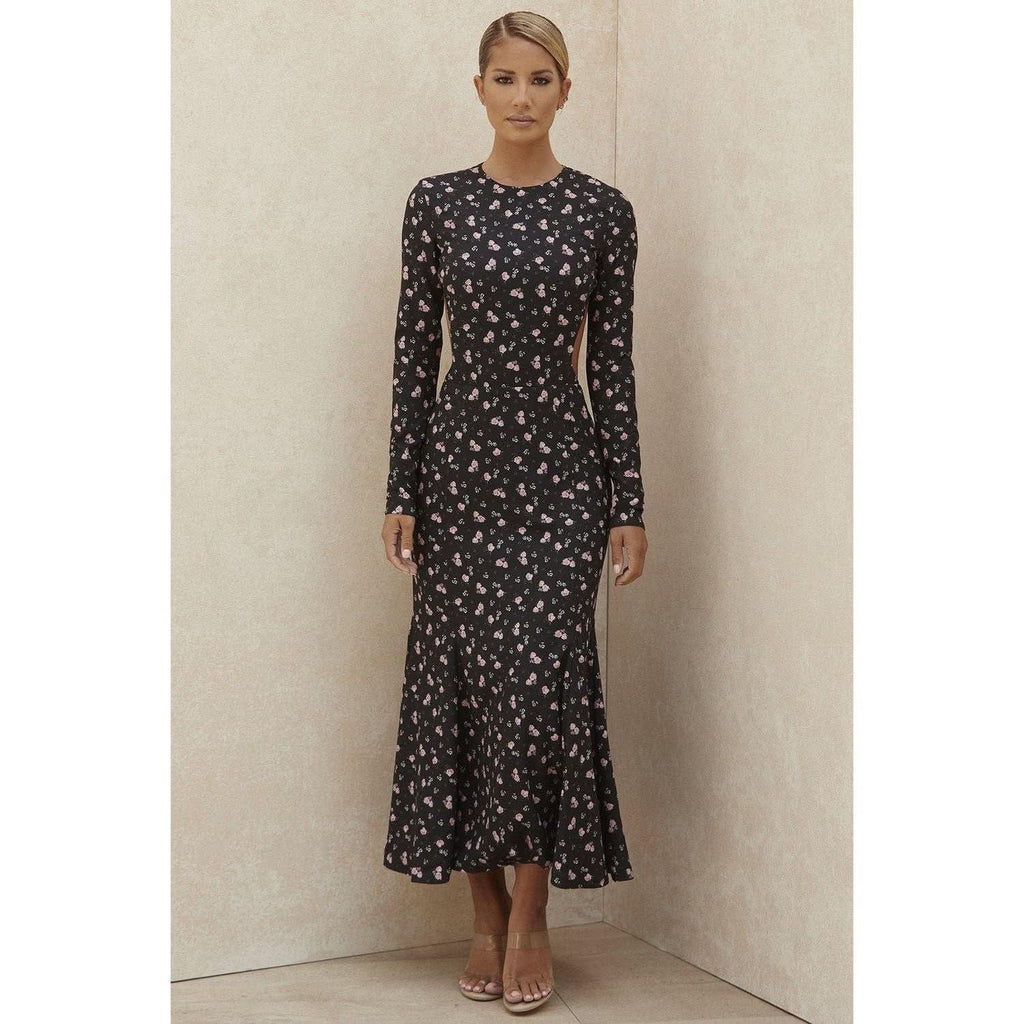 Floral halter slim long-sleeved dress - Image 4