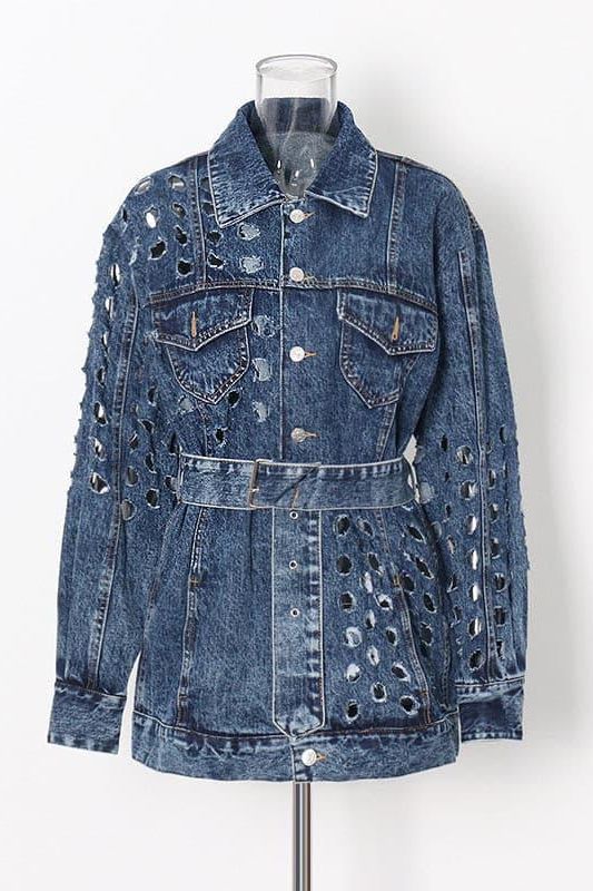 Hole loose lace denim jacket.