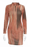 printed long-sleeved hip dress.
