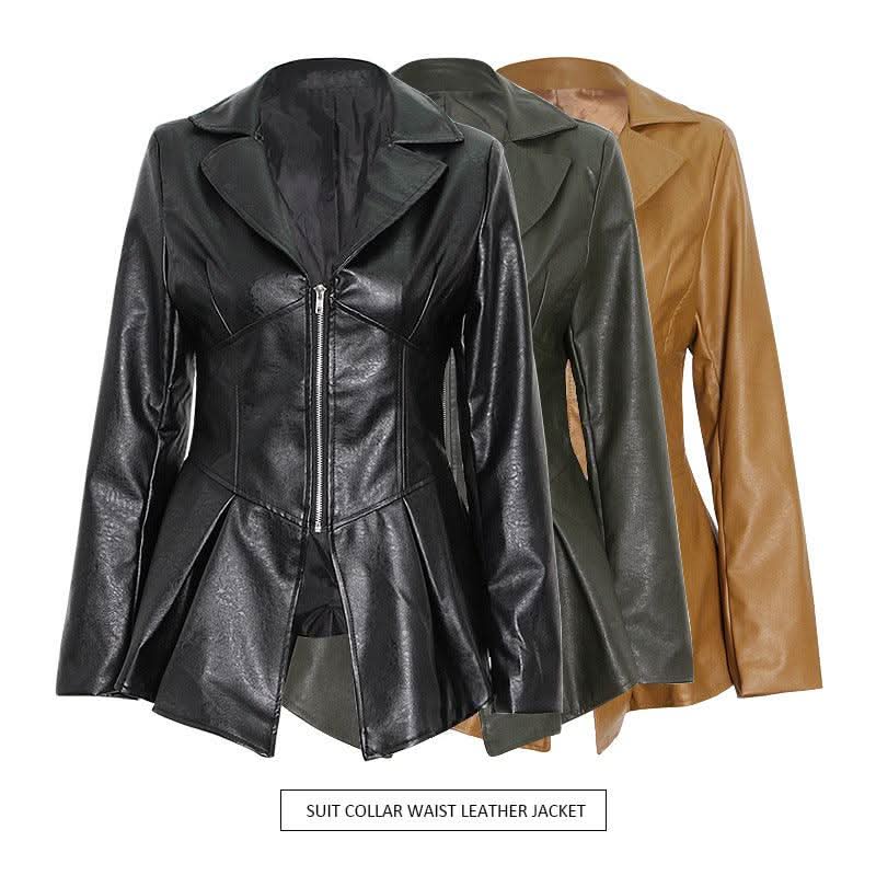 Ruffle trim motorcycle PU leather jacket - Image 7