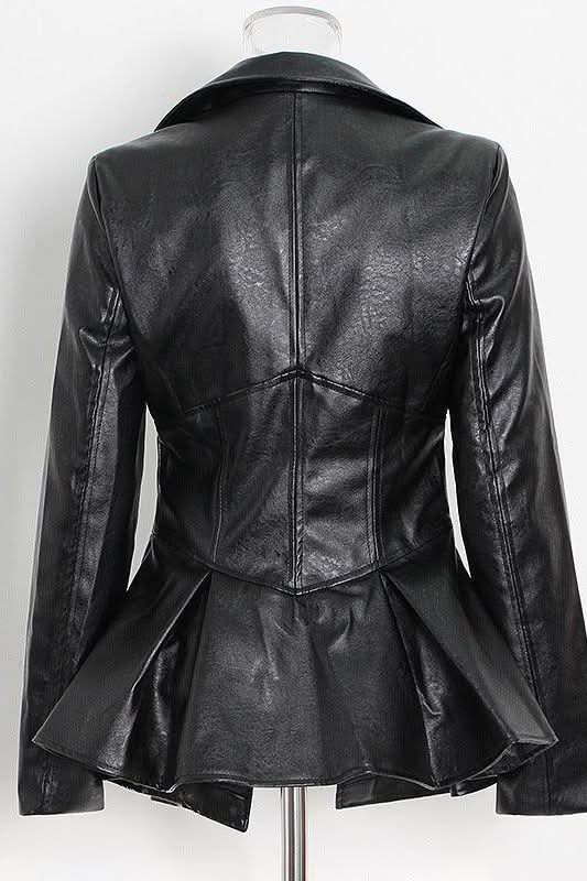 Ruffle trim motorcycle PU leather jacket - Detail
