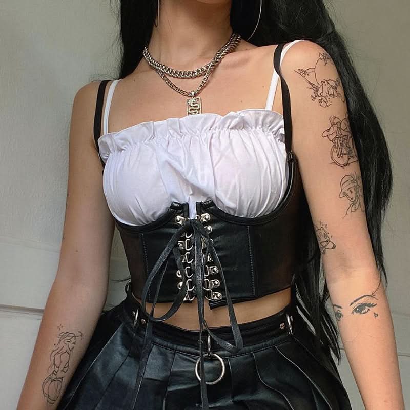 American street style PU leather camisole - Front View