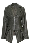 Ruffle trim motorcycle PU leather jacket