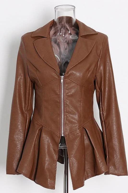 Ruffle trim motorcycle PU leather jacket - Image 5