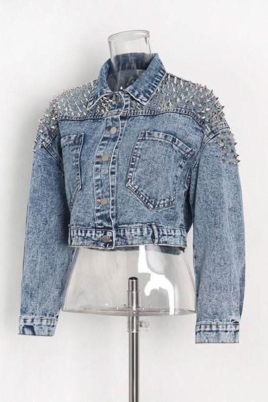 Short denim long-sleeved jacket - Side View