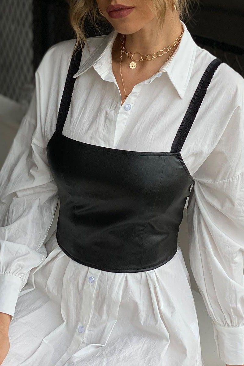 PU leather top vest.