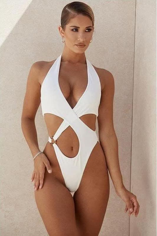 White Hollow Cross One-Piece Swimsuit - Side View