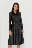 PU leather Long dress with belt.