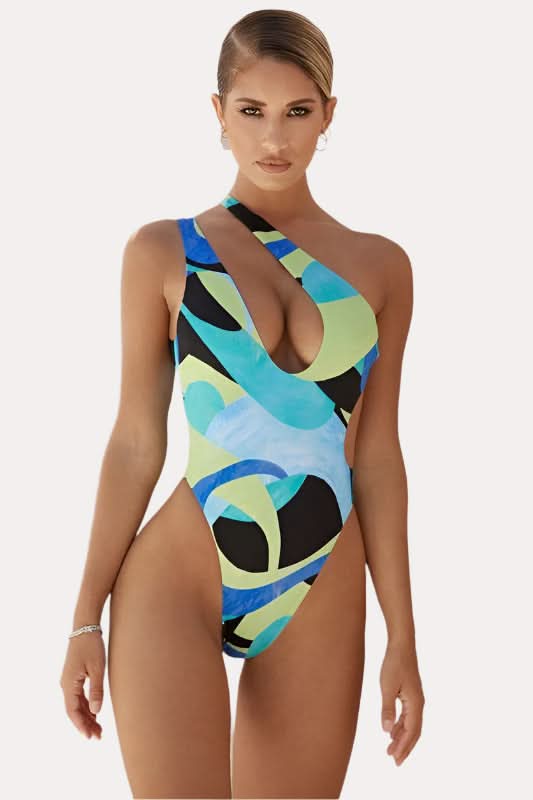 irregular print swimsuit.