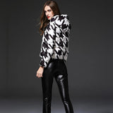 houndstooth print white duck down jacket