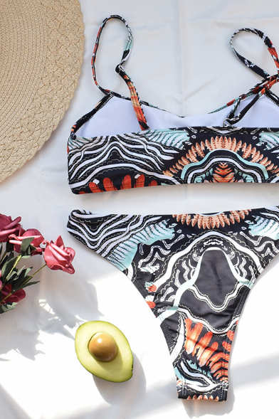 TRIBAL PRINT SCOOP NECK BIKINI SET.
