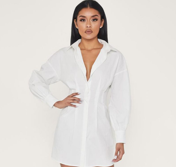 white belted tie shirt long sleeve dress - The Woman Concept