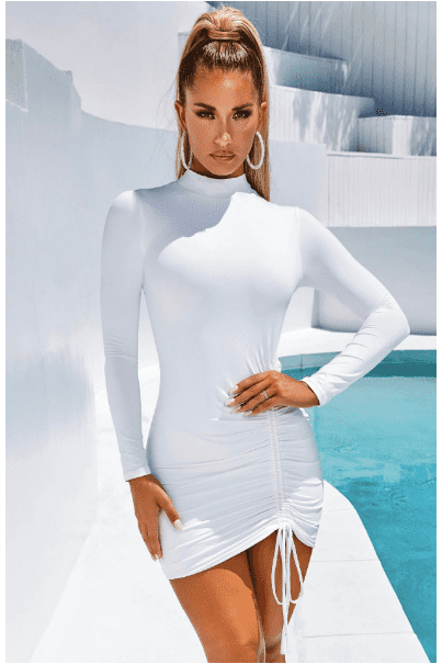 white round neck long sleeve slim dress - The Woman Concept