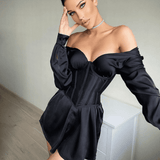 black waist girdle shirt dress - The Woman Concept