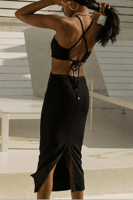 V Neck Triangle Hollow Strap Dress - The Woman Concept