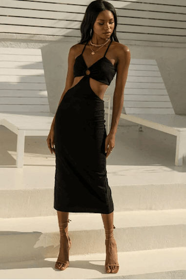 V Neck Triangle Hollow Strap Dress - The Woman Concept