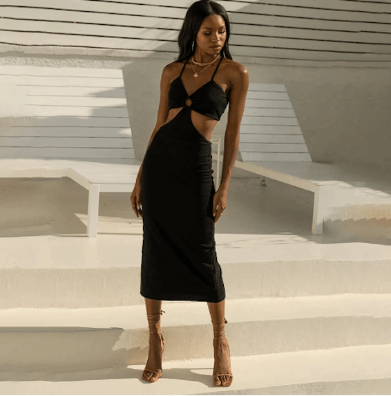 V Neck Triangle Hollow Strap Dress - The Woman Concept