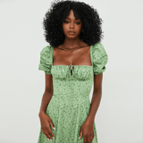 Square neck puff sleeve midi dress - The Woman Concept
