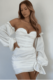lantern sleeve tube top pleated hip dress.
