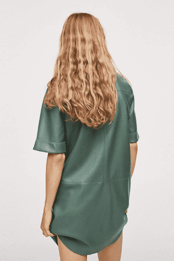PU leather short-sleeved green mini dress.