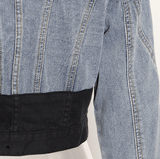Two-piece set black and white stitching denim jacket + Pants.