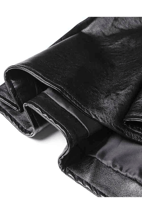 Ruffle trim motorcycle PU leather jacket.