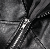 Ruffle trim motorcycle PU leather jacket.