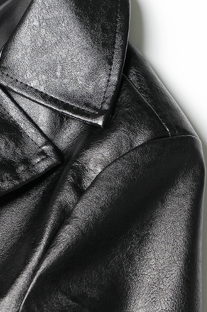 Ruffle trim motorcycle PU leather jacket.