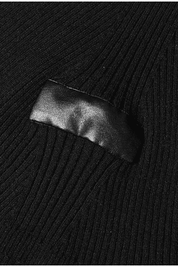 Irregular stitching knitted leather round neck slim sweater.