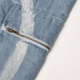 street style casual stripes stitching loose jeans.