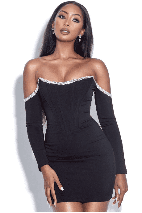 Rhinestone suspender tight mini dress.