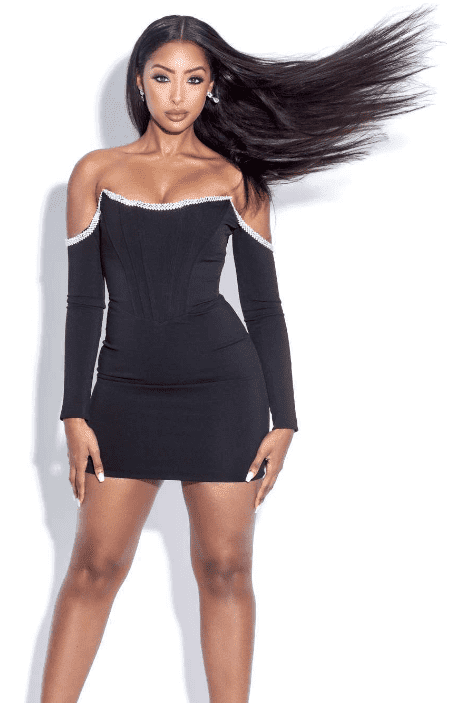 Rhinestone suspender tight mini dress.