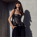 PU leather black zipper slim top - The Woman Concept