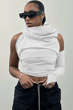 Cropped backless single-sleeve hooded slim top - The Woman Concept