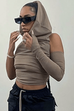 Cropped backless single-sleeve hooded slim top - The Woman Concept