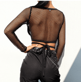 Hollow straps mesh T-shirt - The Woman Concept