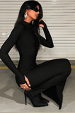 long sleeves simple slit dress - The Woman Concept