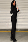 long sleeves simple slit dress - The Woman Concept