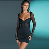 fishbone mesh square collar dress - The Woman Concept