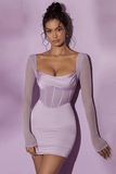 fishbone mesh square collar dress - The Woman Concept