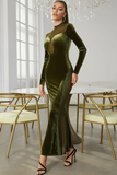 Velvet splicing mesh slim long-sleeved dress - The Woman Concept