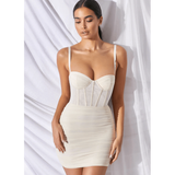 Mesh pleats backless suspenders dress - The Woman Concept