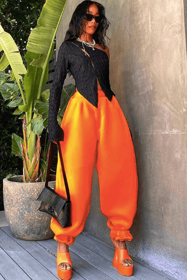Bright Orange Elastic casual bomb pants - The Woman Concept