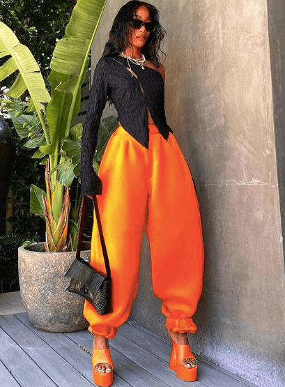 Bright Orange Elastic casual bomb pants - The Woman Concept