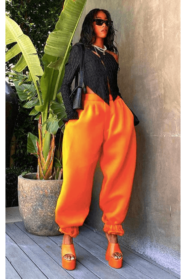 Bright Orange Elastic casual bomb pants - The Woman Concept