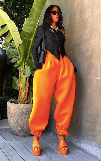 Bright Orange Elastic casual bomb pants - The Woman Concept