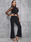 French elegant casual hollowed-out skinny long wide-leg jumpsuit