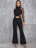 French elegant hollowed-out skinny long wide-leg jumpsuit